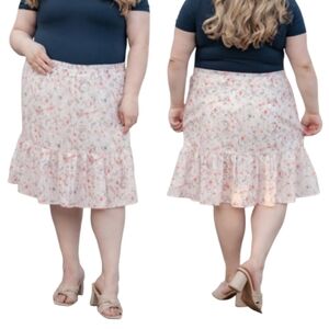 Hayden Multicolor Floral Print Flounce Hem Skirt NWT Eyelet White Red